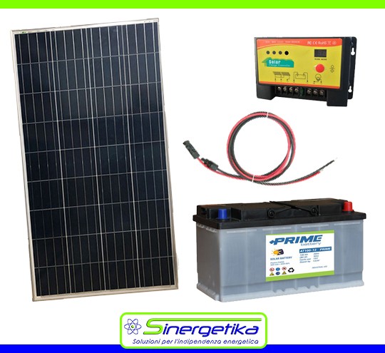 Kit Fotovoltaico Pro 150W 12V con pannello, regolatore e batteria