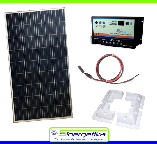 Kit Solare Camper 200W Fotovoltaico Pannello Regolatore due Batterie