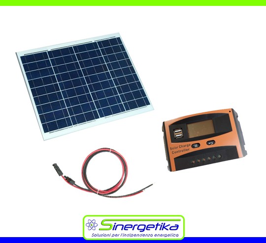 Kit Fotovoltaico Nautico 50W 12V PRO con pannello e regolatore